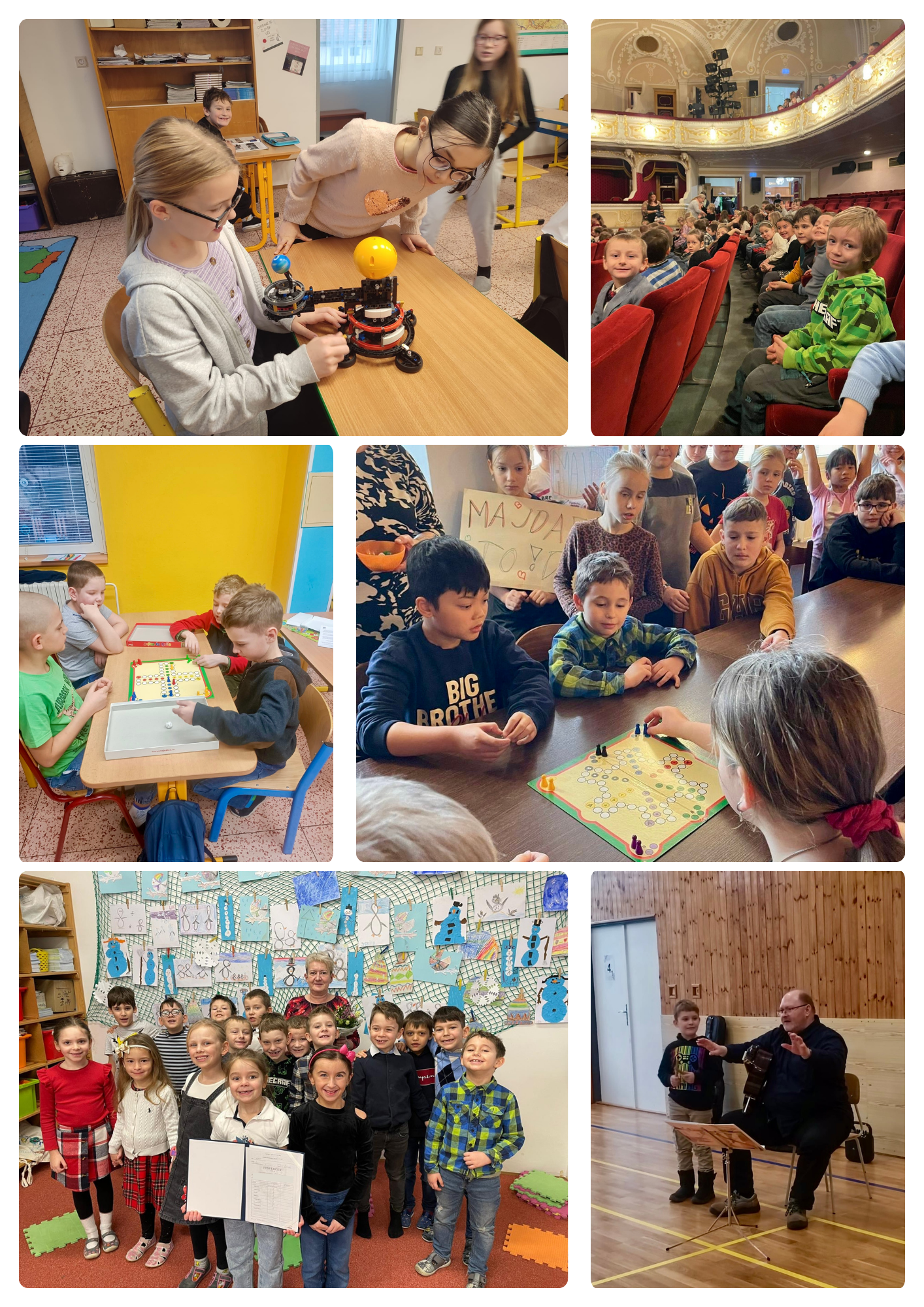 Fotky dětí v lednu 2026 - Člověče nezlob se, Kytarista, Vysvědčení, Přírodověda